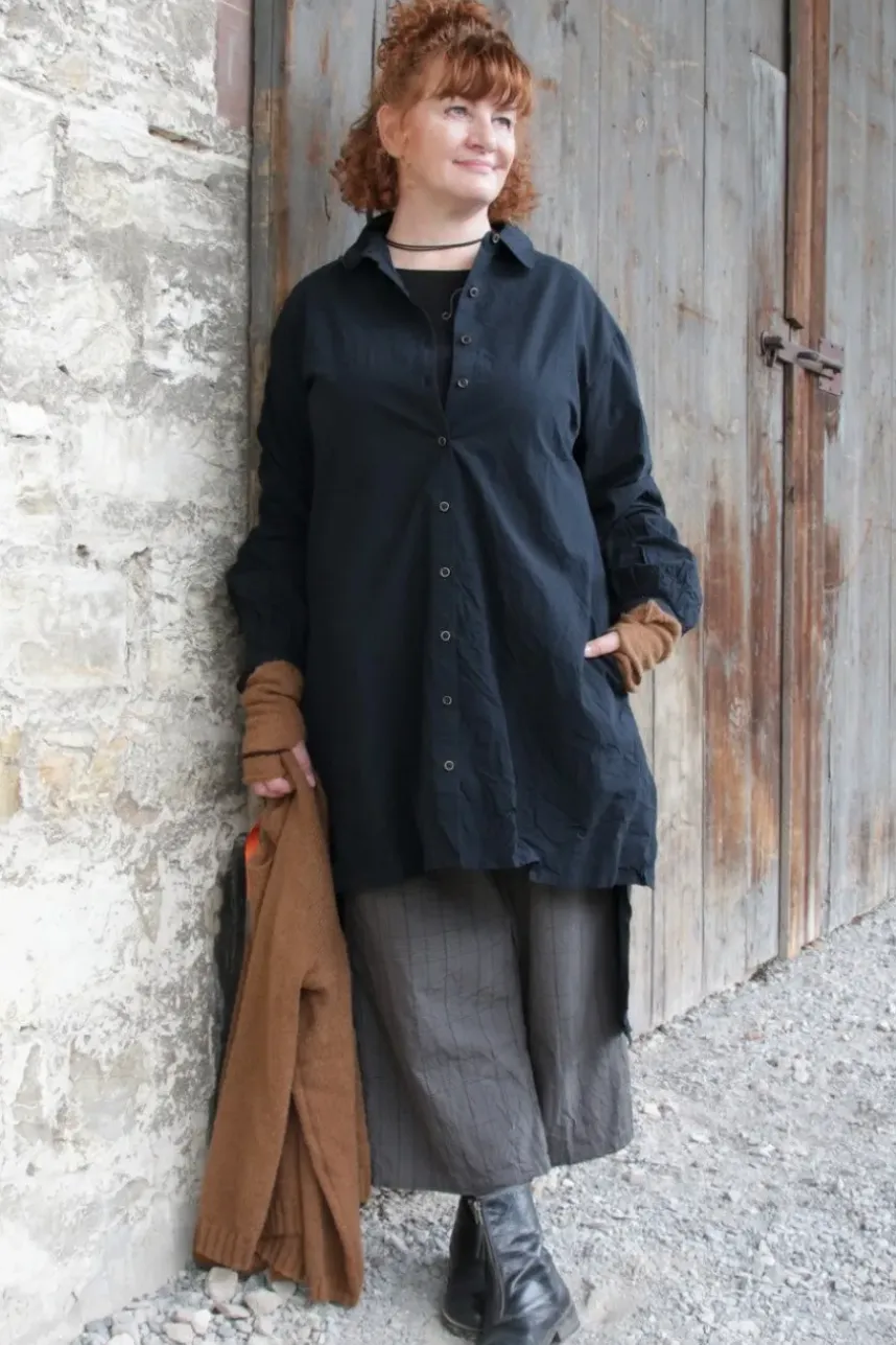 Ewa i Walla Opa-Hemd/Bluse 44935 LOVIS in vintage schwarz - reine Knitterbaumwolle