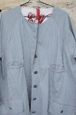Ewa i Walla Parka/Kurzmantel 66298 in creme-blau gestreift - reine Baumwolle