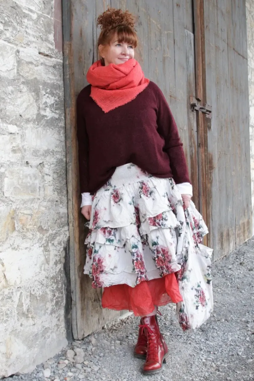 Ewa i Walla Pullover 44981 DOREEN in dunkel bordeaux (aubergine) - Baby Alpaca, Mulberry Seide & Kid Mohair