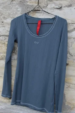 Ewa i Walla Shirt 44640 in taubenblau mit zarten Muster - reine Baumwolle