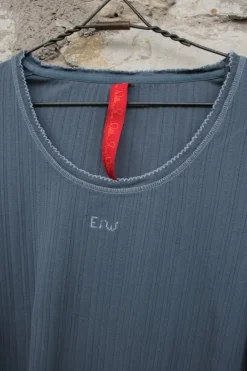 Ewa i Walla Shirt 44640 in taubenblau mit zarten Muster - reine Baumwolle
