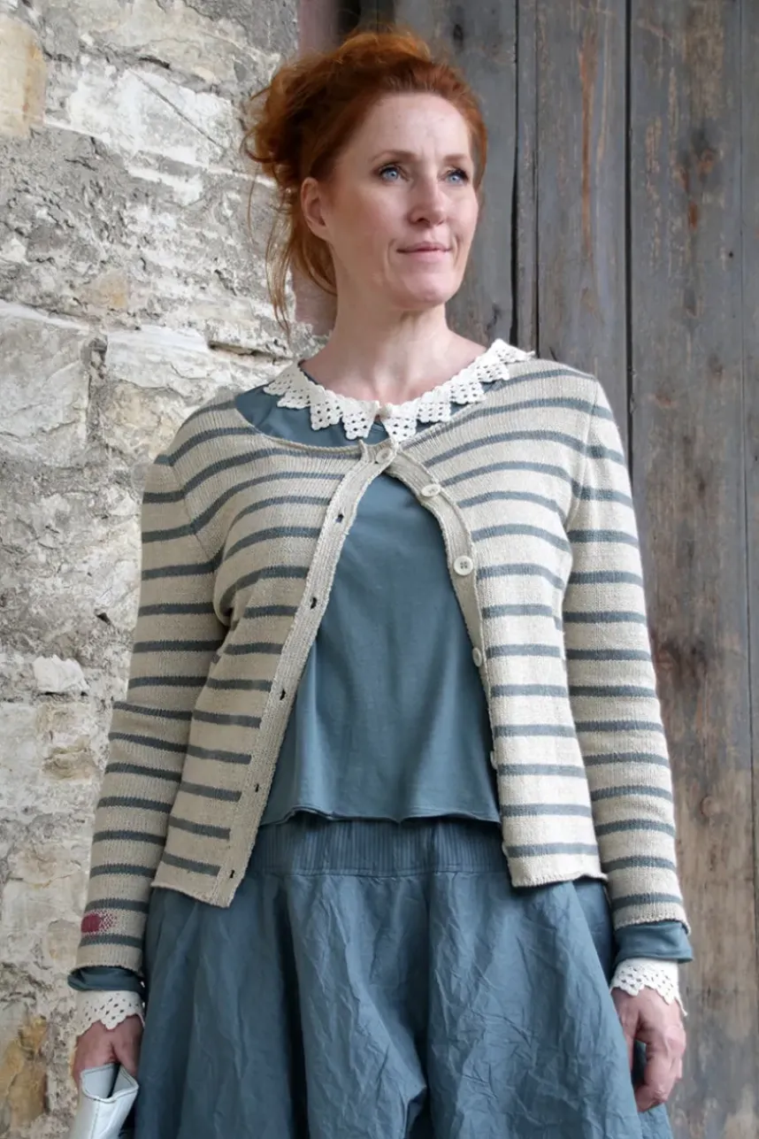 *Ewa i Walla Strickjacke 44992 MARIT in creme grau gestreift - recycelte Baumwolle