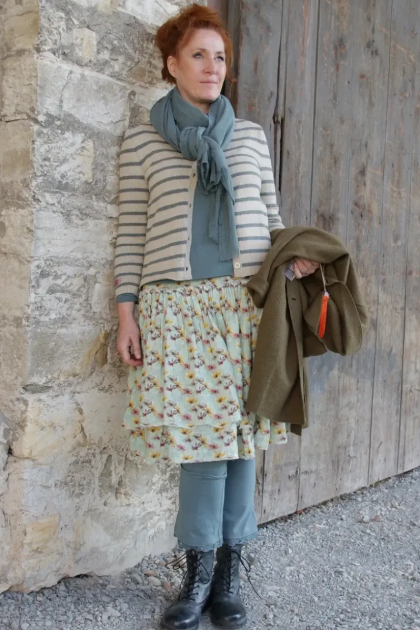 *Ewa i Walla Strickjacke 44992 MARIT in creme grau gestreift - recycelte Baumwolle