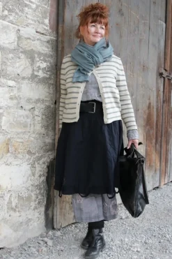*Ewa i Walla Strickjacke 44992 MARIT in creme grau gestreift - recycelte Baumwolle