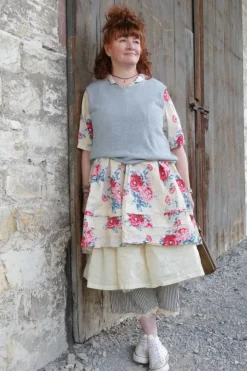 Ewa i Walla Tunika 44953 AGDA in pastellgelb mit Flowerprint (vanilla flower) - reine Knitterbaumwolle