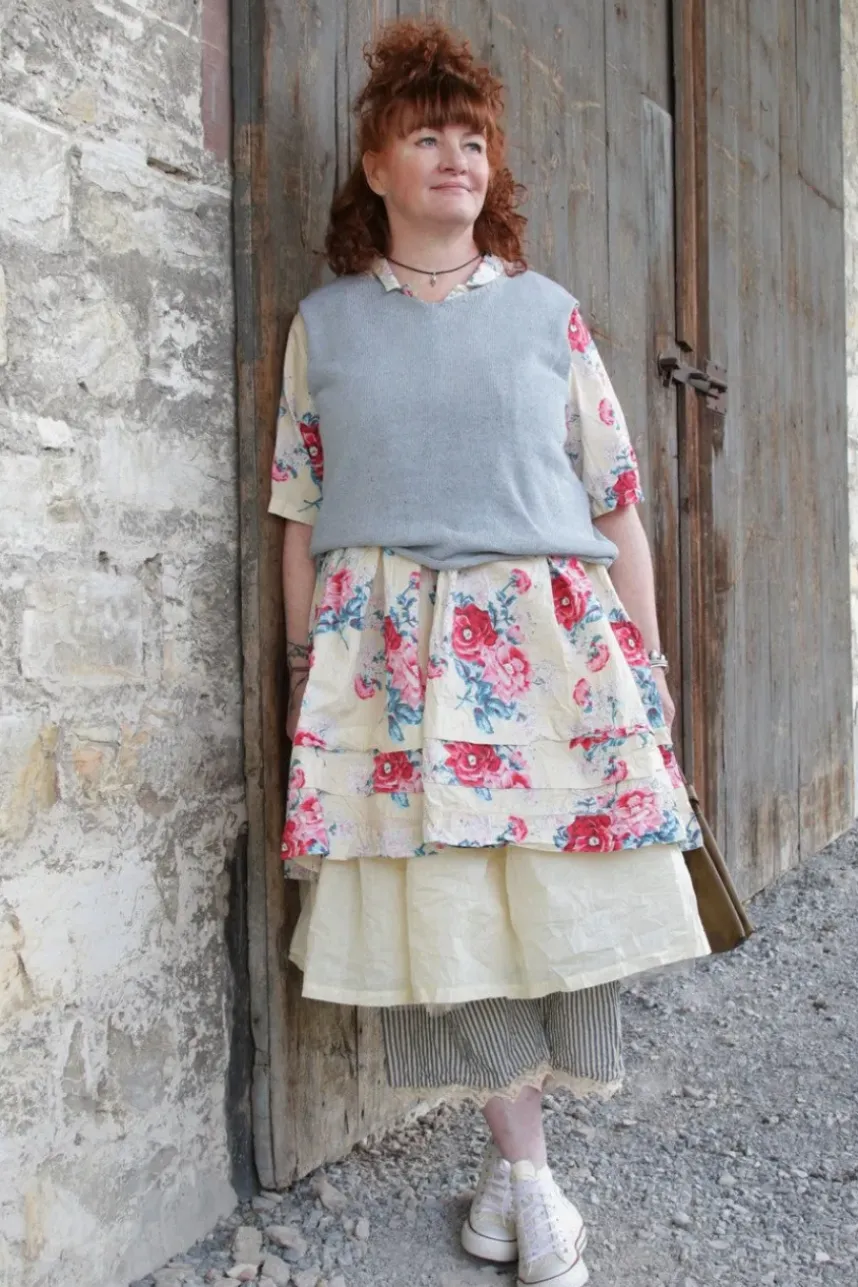 Ewa i Walla Tunika 44953 AGDA in pastellgelb mit Flowerprint (vanilla flower) - reine Knitterbaumwolle