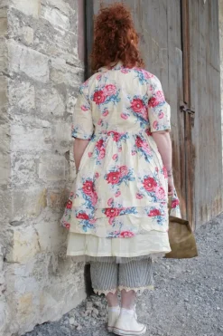 Ewa i Walla Tunika 44953 AGDA in pastellgelb mit Flowerprint (vanilla flower) - reine Knitterbaumwolle