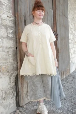 Ewa i Walla Tunika 44952 AUGUSTA in pastellgelb (vanilla) - reine Knitterbaumwolle