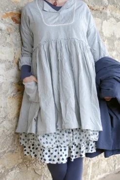 Ewa i Walla Tunika MIKAELA 44140 in hellblau zart kariert - Baumwolle mit Leinen