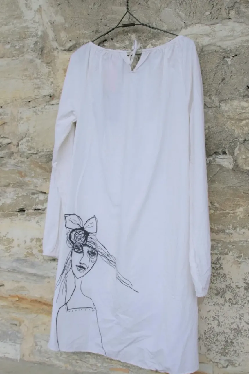 Ewa i Walla Tunika/Bluse 44780 in cremeweiss (white) mit witzigen Print - reine Knitterbaumwolle