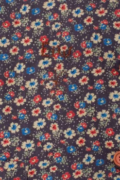 Ewa i Walla Weste 33357 ALDA in blaugrau mit bunten Streublümchen (blue flower) - softes Leinen & Baumwolle