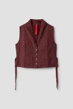 *Ewa i Walla Weste TULA 33382 in burgunder rot fein gestreift (burgundy) - softes Leinen