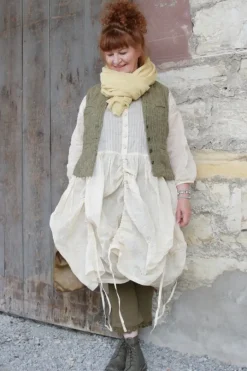*Ewa i Walla Weste TULA 33382 in oliv fein gestreift (dark ecru) - softes Leinen