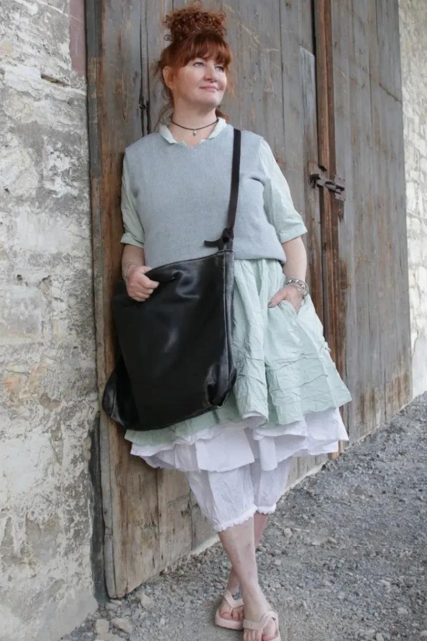 Fra.Sa Shopper SACK mit Schulterriemen in vintage black (charcoal) - supersoftes, recyceltes Leder