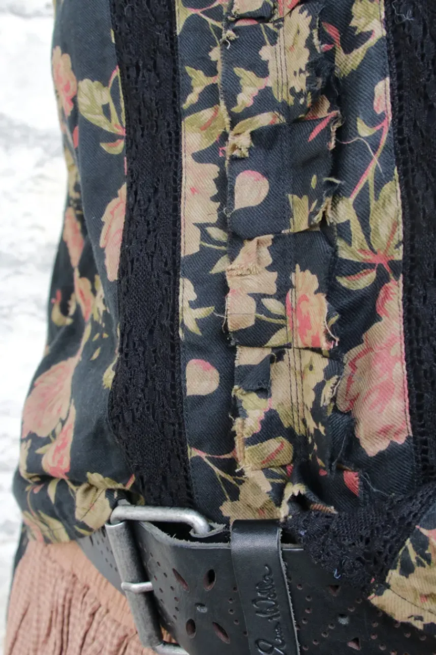 Les Ours Bluse ANETH in vintage schwarz mit Flowerprint - wollige Baumwolle