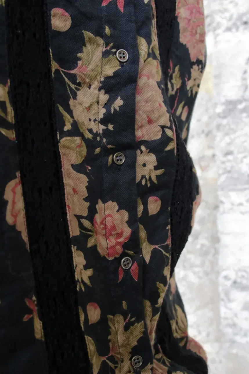 Les Ours Bluse ANETH in vintage schwarz mit Flowerprint - wollige Baumwolle