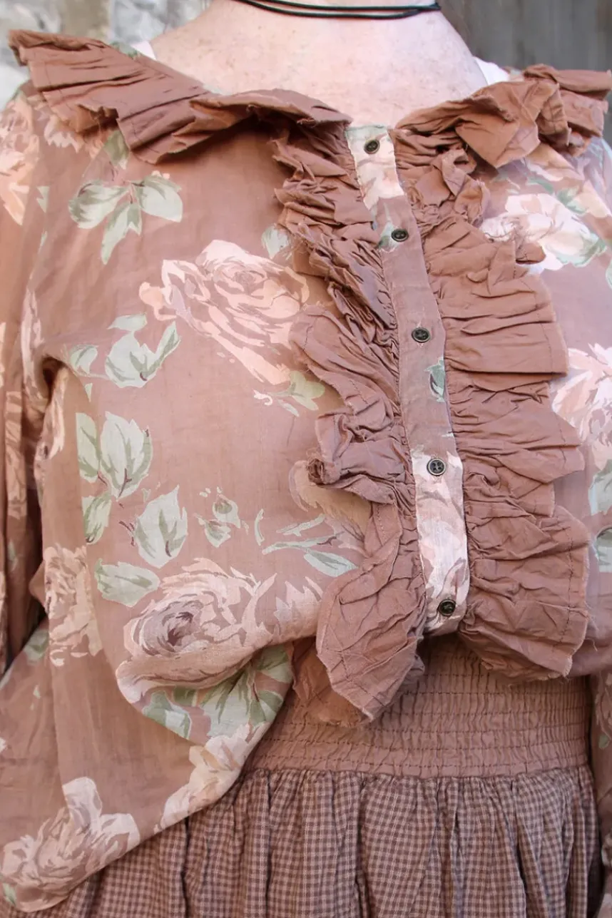 Les Ours Bluse OEILLET in nougat mit Flowerprint - softer Voile aus reiner Baumwolle