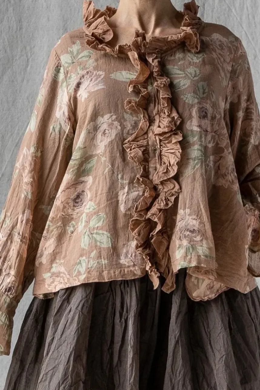 Les Ours Bluse OEILLET in nougat mit Flowerprint - softer Voile aus reiner Baumwolle