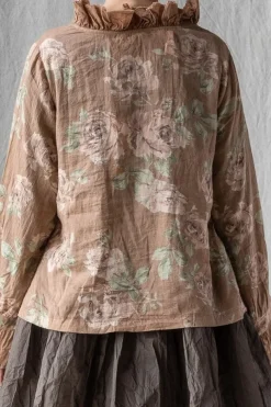 Les Ours Bluse OEILLET in nougat mit Flowerprint - softer Voile aus reiner Baumwolle