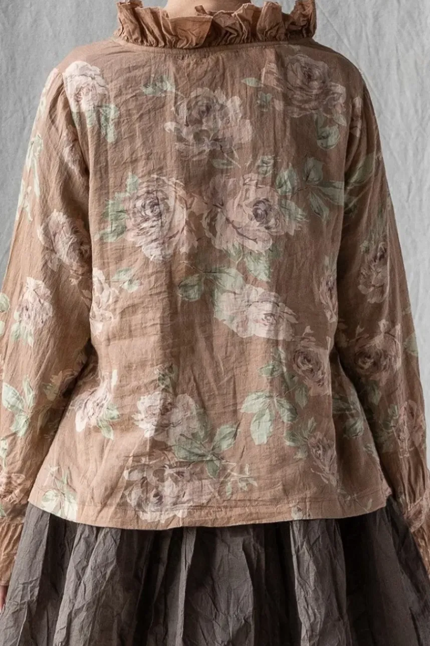 Les Ours Bluse OEILLET in nougat mit Flowerprint - softer Voile aus reiner Baumwolle