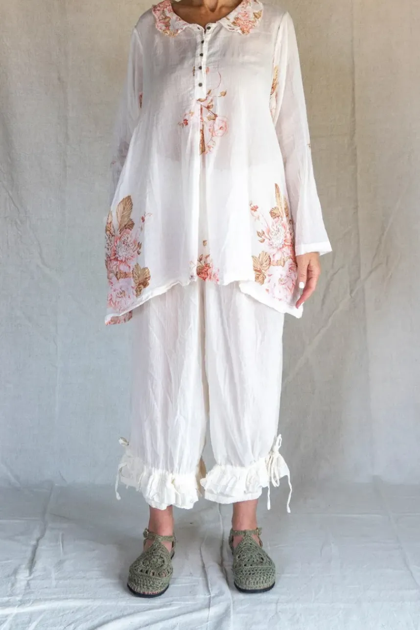 Les Ours Hemd CAMILA im antiken weiss mit Flowerprint - softe, reine Baumwolle