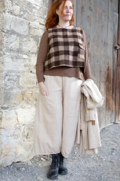 Les Ours Hose GUS mit Hahnentrittmuster in creme-caramel - softe Damast-Baumwolle