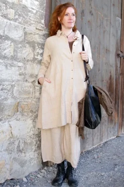 Les Ours Hose GUS mit Hahnentrittmuster in creme-caramel - softe Damast-Baumwolle