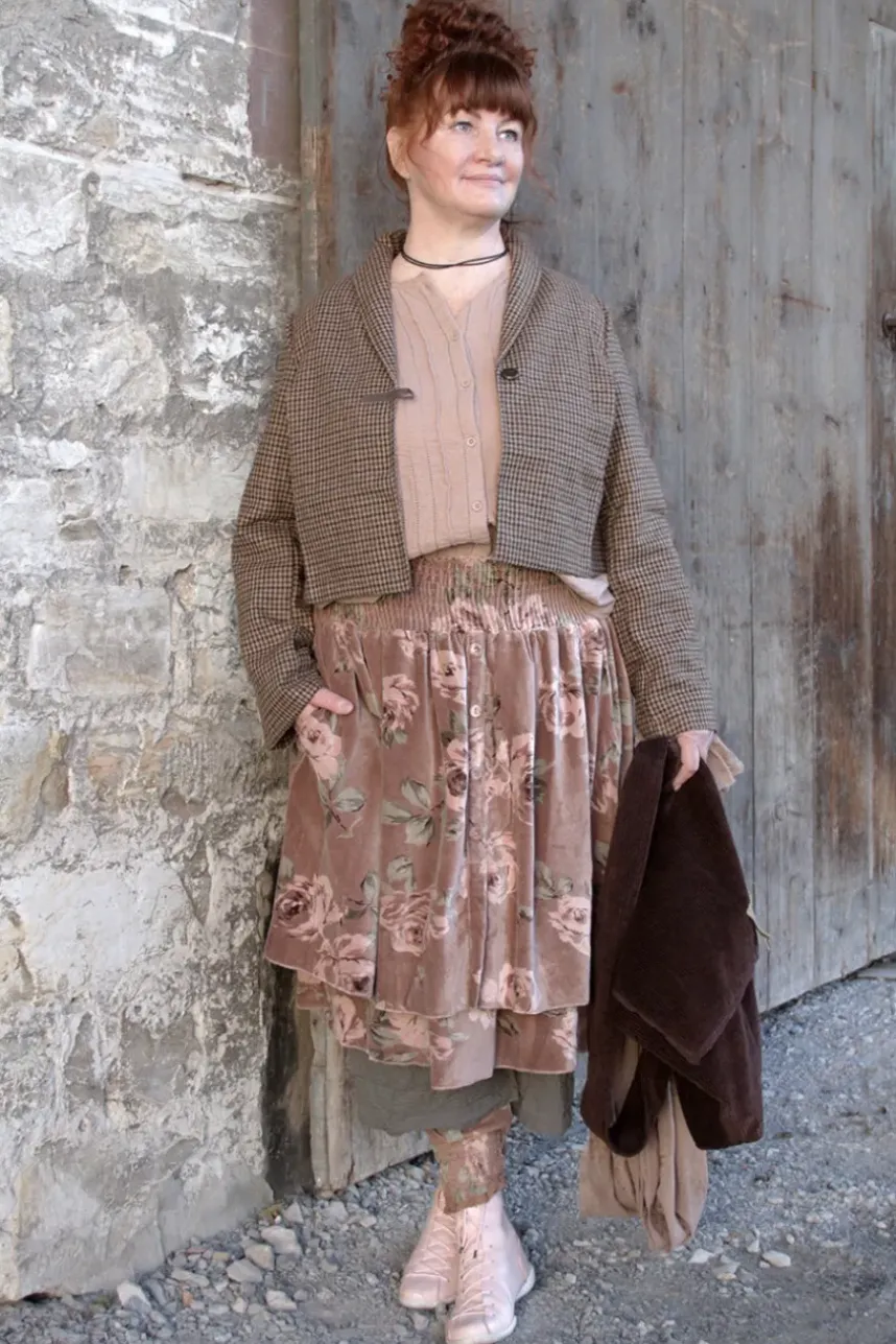 Les Ours Jacke BEGONIA mit Hahnentrittmuster in schokobraun-caramel - softer Tweed