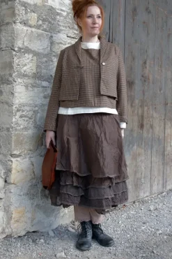 Les Ours Jacke BEGONIA mit Hahnentrittmuster in schokobraun-caramel - softer Tweed