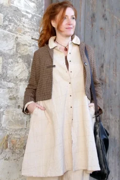 Les Ours Jacke BEGONIA mit Hahnentrittmuster in schokobraun-caramel - softer Tweed