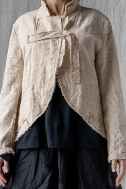 Les Ours Jacke LIMOUNE mit Hahnentrittmuster in creme-caramel - softe Damast-Baumwolle