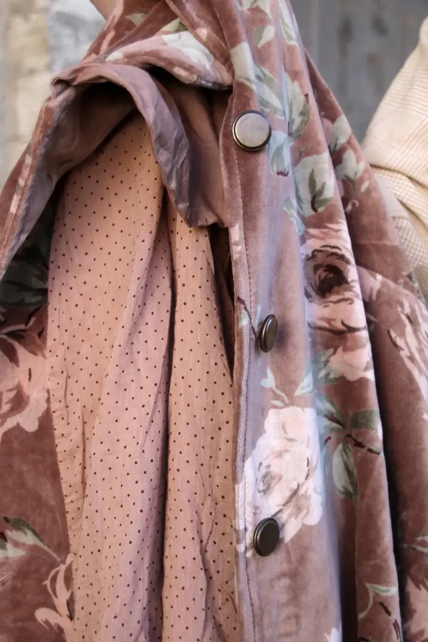 Les Ours Jacke PISSENLIT in altrose mit Flowerprint - kuscheliger Samt aus reiner Baumwolle