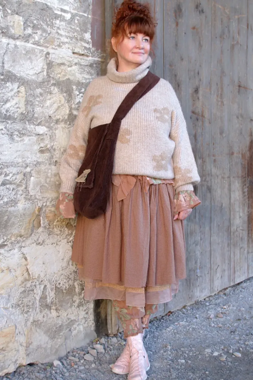 Les Ours Pullover PULL im zarten altrose mit Blumenmuster - supersofte Mischwolle