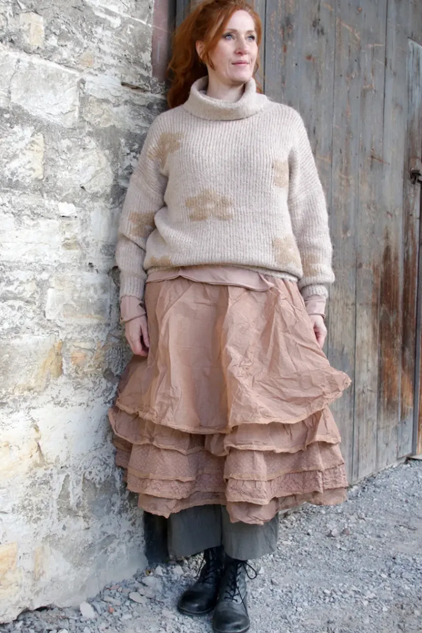 Les Ours Pullover PULL im zarten altrose mit Blumenmuster - supersofte Mischwolle
