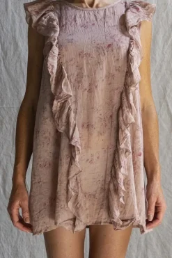 Les Ours Top TAMARIN mit Rüschen im dunklen altrosa mit Flowerprint (liberty old pink) - zarter Voile aus reiner Baumwolle