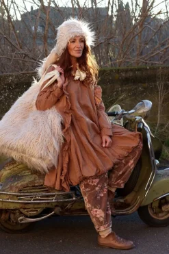 Les Ours Tunika ANCOLIE in caramel mit Futter im Flowerprint - softe Baumwolle