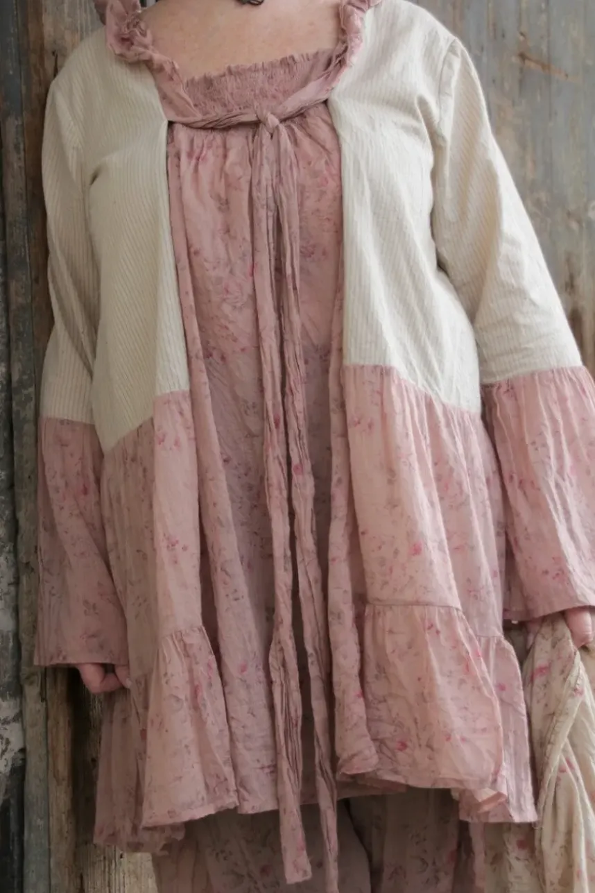 Les Ours Tunika CASSIS LIN in beige mit Flowerprint im dunklen altrosa (liberty old pink) - softe Baumwolle & Leinen