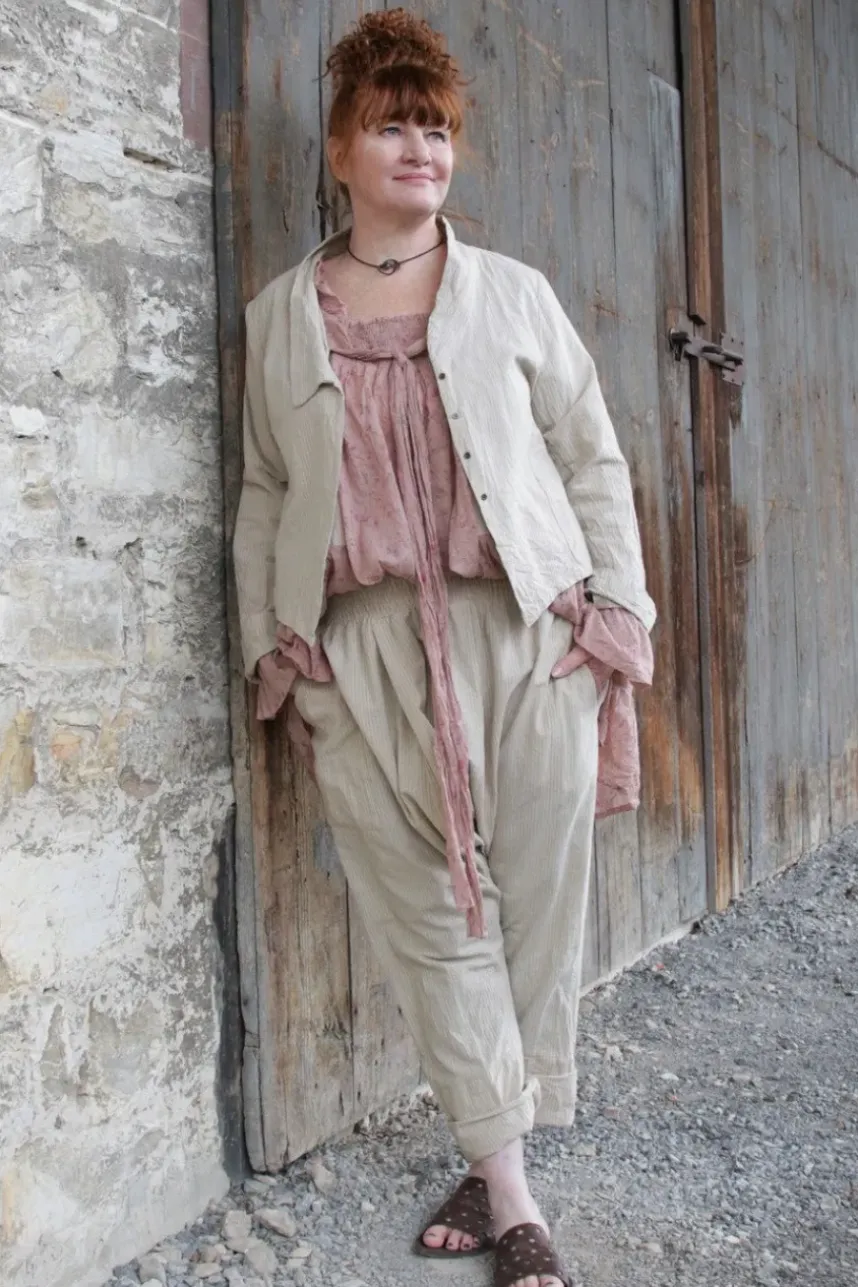 Les Ours Tunika CASSIS LIN in beige mit Flowerprint im dunklen altrosa (liberty old pink) - softe Baumwolle & Leinen