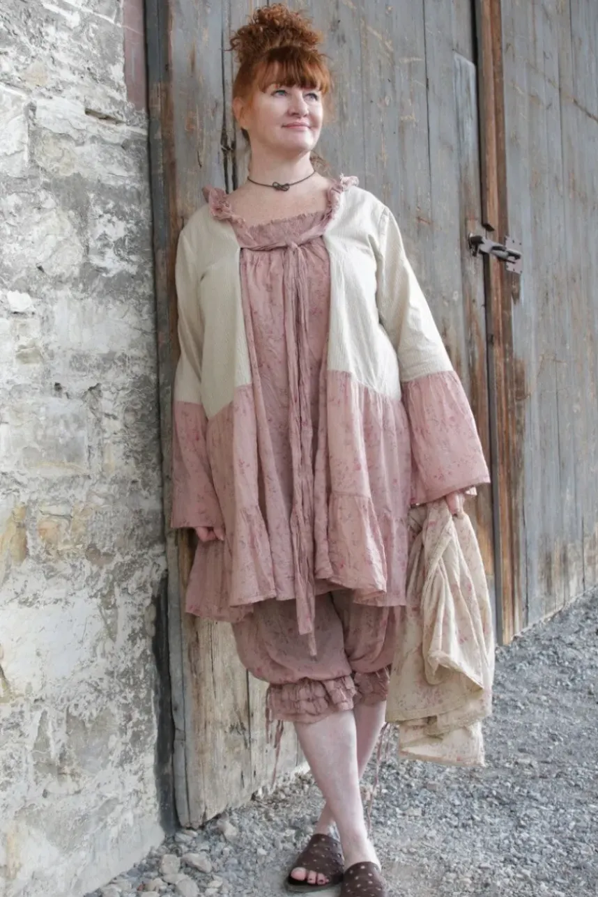 Les Ours Tunika CASSIS LIN in beige mit Flowerprint im dunklen altrosa (liberty old pink) - softe Baumwolle & Leinen