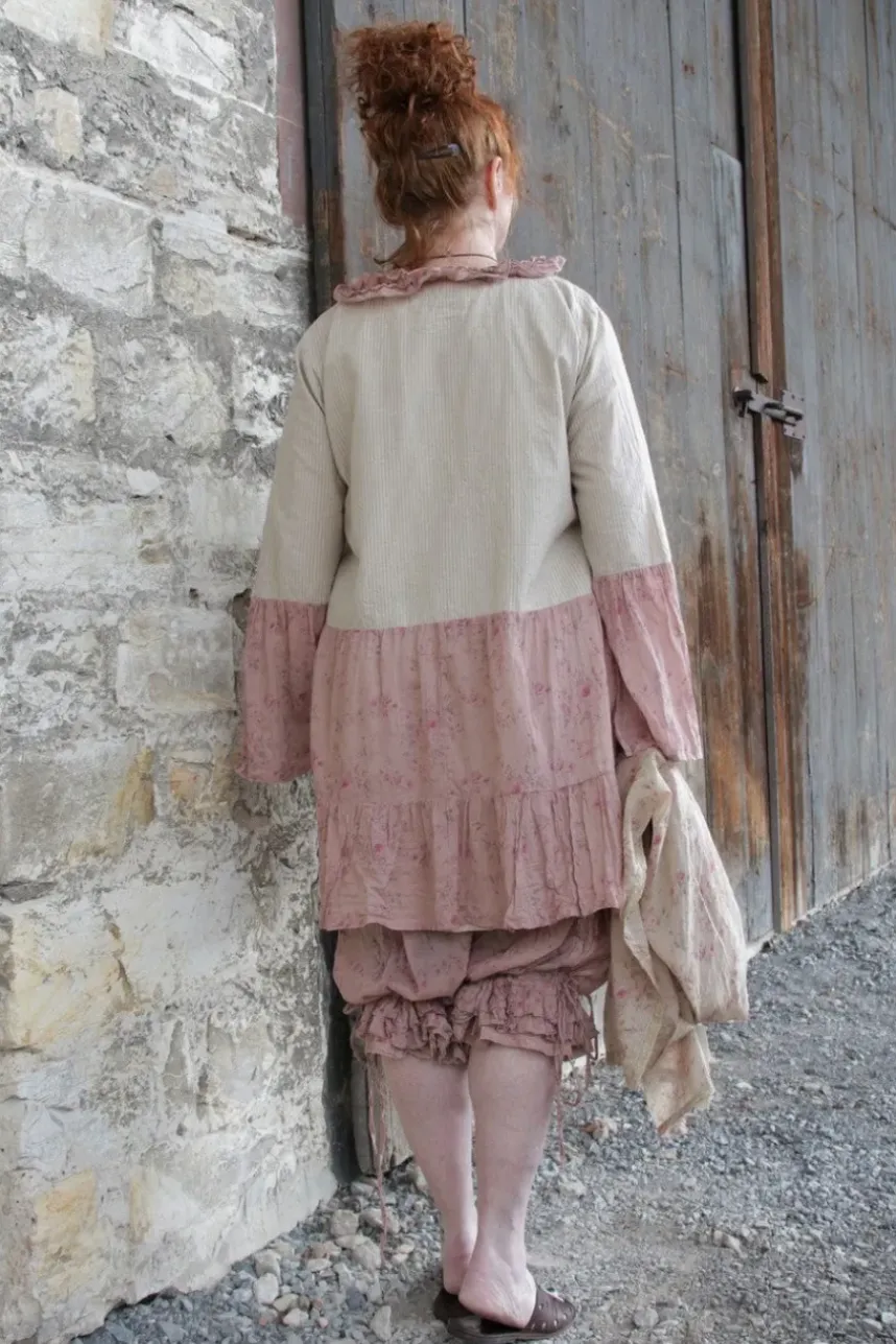 Les Ours Tunika CASSIS LIN in beige mit Flowerprint im dunklen altrosa (liberty old pink) - softe Baumwolle & Leinen